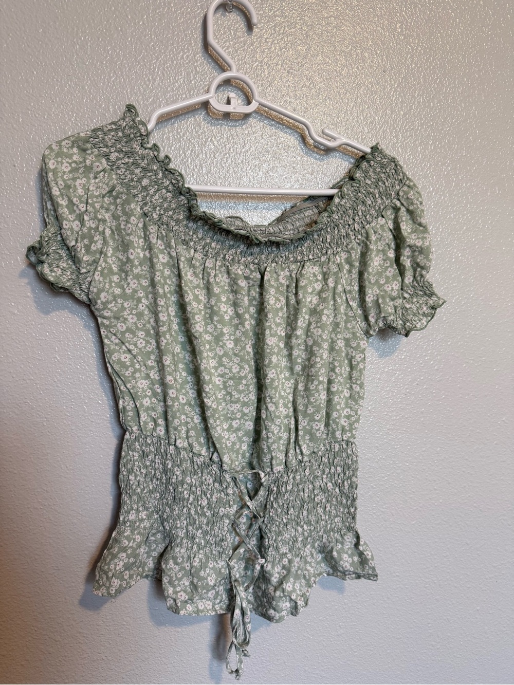 Papermoon Sage Green Floral Off-Shoulder Smocked Top